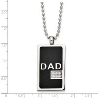 Chisel Stainless Steel Polished Black IP-plated Necklace with CZ Dad Dog Tag on a Ball Chain, 24" view 5