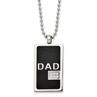Chisel Stainless Steel Polished Black IP-plated Necklace with CZ Dad Dog Tag on a Ball Chain, 24" view 1