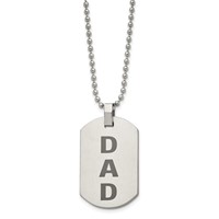 Chisel Stainless Steel Polished and Lasered Dad Dog Tag on a Ball Chain Necklace, 24" view 3