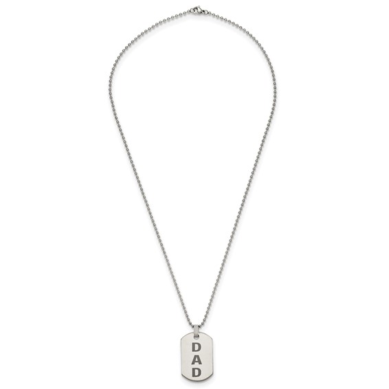 Chisel Stainless Steel Polished and Lasered DAD Dog Tag on a 24 inch Ball Chain Necklace
