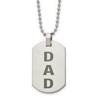 Chisel Stainless Steel Polished and Lasered Dad Dog Tag on a Ball Chain Necklace, 24" view 1