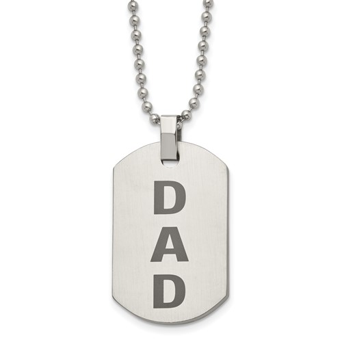 Chisel Stainless Steel Polished and Lasered Dad Dog Tag on a Ball Chain Necklace, 24"