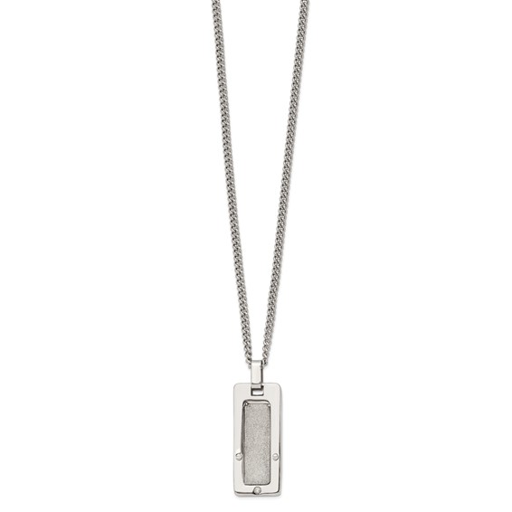 Stainless Steel Satin & Polished Diamond Dog Tag Necklace