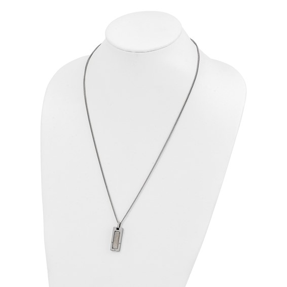 Stainless Steel Satin & Polished Diamond Dog Tag Necklace