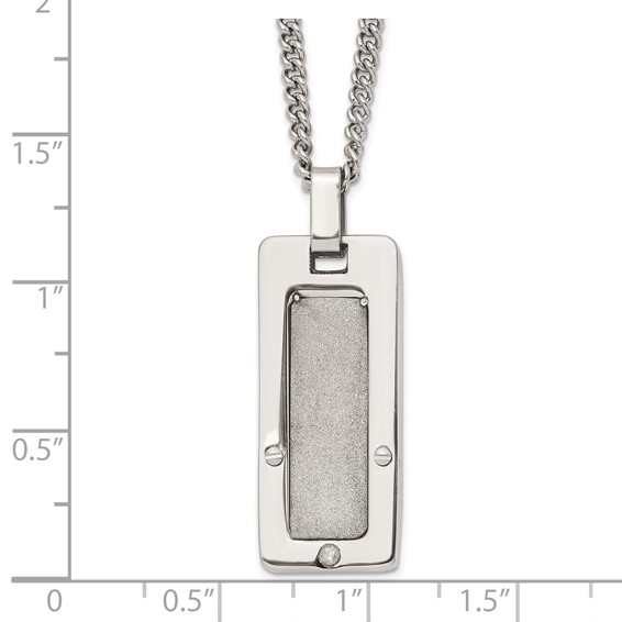 Stainless Steel Satin & Polished Diamond Dog Tag Necklace