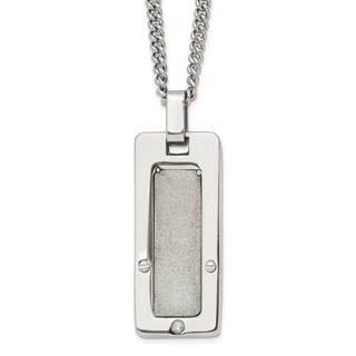 Stainless Steel Satin & Polished Diamond Dog Tag Necklace