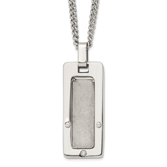 Stainless Steel Satin & Polished Diamond Dog Tag Necklace
