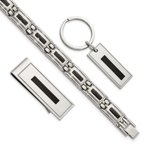 Chisel Stainless Steel Enameled Bracelet, Money Clip and Key Ring Set