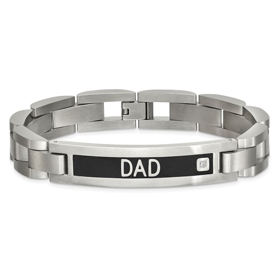 Chisel Stainless Steel Brushed Black IP-plated with CZ  DAD 8.75 inch Bracelet and 24 inch Necklace Set