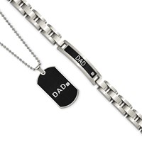 Chisel Stainless Steel Brushed Black IP-plated with CZ Dad Bracelet and 24 Inch Necklace Set, 8.75" view 1