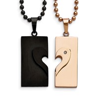 Chisel Stainless Steel Polished Black and Rose IP-plated Heart Pendants on Ball Chain Necklace Set, 22" view 3