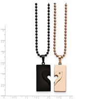Chisel Stainless Steel Polished Black and Rose IP-plated Heart Pendants on Ball Chain Necklace Set, 22" view 5