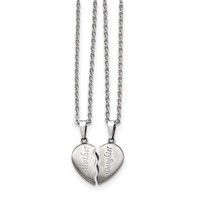 Chisel Stainless Steel Brushed Mother Daughter Heart Pendants on Cable Chain Necklace Set, 18" view 1