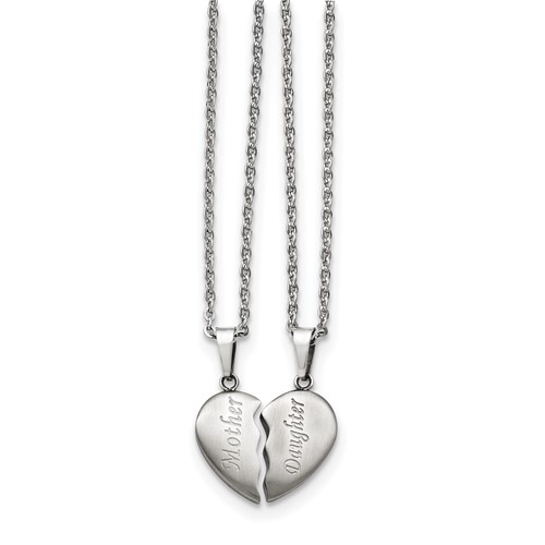 Chisel Stainless Steel Brushed Mother Daughter Heart Pendants on Cable Chain Necklace Set, 18"