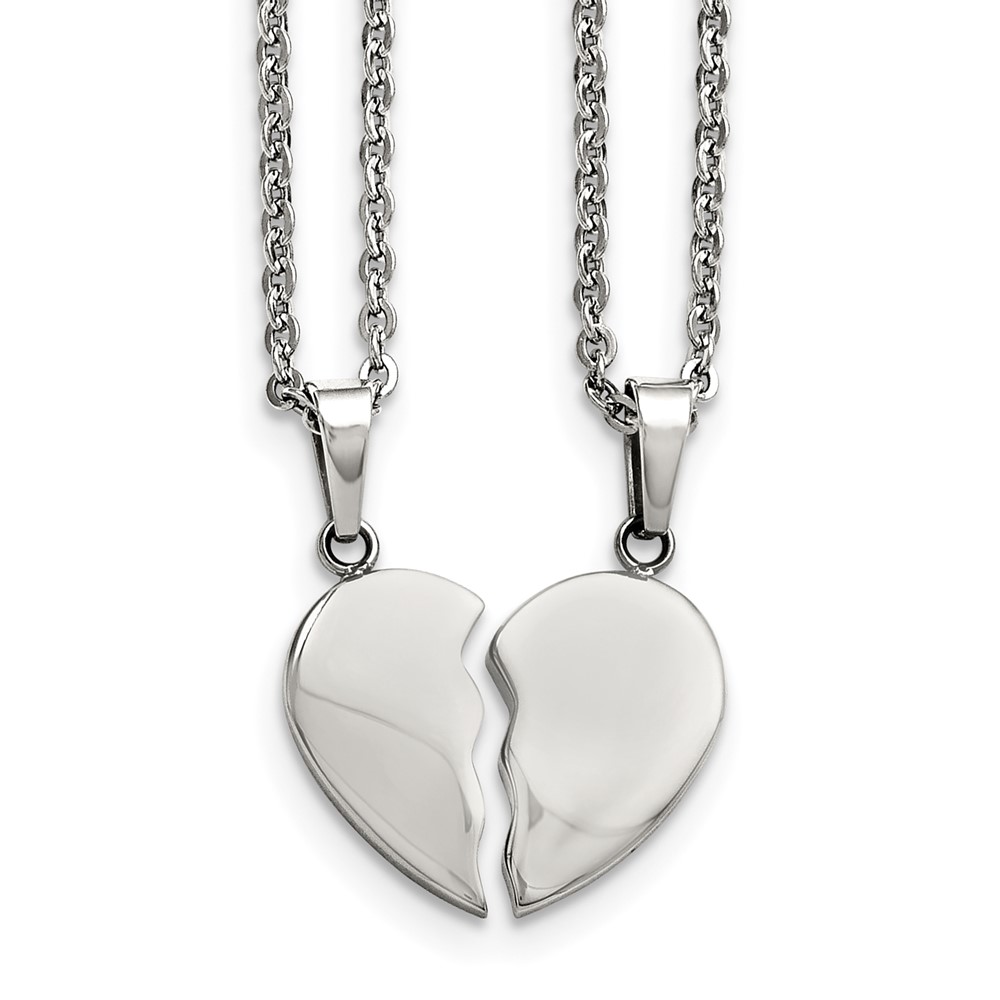 Stainless Steel Polished 1/2 Heart Necklace Set