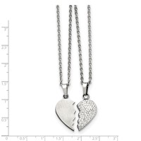 Chisel Stainless Steel 0.50 Heart Brushed and 0.50 Heart Crystal Pendants on Cable Chain Necklace Set, 20" view 3