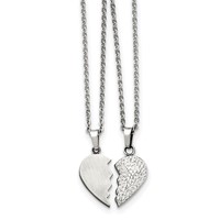 Chisel Stainless Steel 0.50 Heart Brushed and 0.50 Heart Crystal Pendants on Cable Chain Necklace Set, 20" view 1