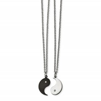 Chisel Stainless Steel Brushed and Polished Black IP-plated with CZ YinYang Pendants on 20 Inch Cable Chain Necklace Set view 1