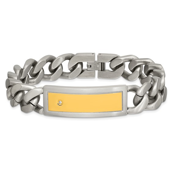 Chisel Stainless Steel Polished and Matte Yellow IP-plated with CZ 24 inchNecklace and 8.5 inch Bracelet Set