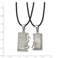 Chisel Stainless Steel Brushed and Polished with CZ Love and Music Pendants on Leather Cord Necklace Set, 20" view 3