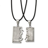 Chisel Stainless Steel Brushed and Polished with CZ Love and Music Pendants on Leather Cord Necklace Set, 20" view 1