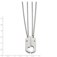 Stainless Steel Polished with CZ 0.50 Hearts Dog Tag Necklace Set, 20" view 3