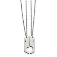 Stainless Steel Polished with CZ 0.50 Hearts Dog Tag Necklace Set, 20" view 1