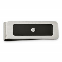 Chisel Stainless Steel Brushed and Polished Black Enamel and CZ Key Ring, Money Clip, Cuff Link and Tie Bar Boxed Set view 5
