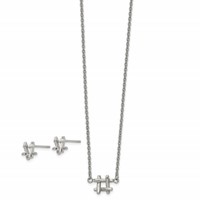 Stainless Steel Polished HashTag with 2in Ext. Necklace and Earring Set, 16" view 2