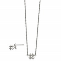 Stainless Steel Polished HashTag with 2in Ext. Necklace and Earring Set, 16" view 1