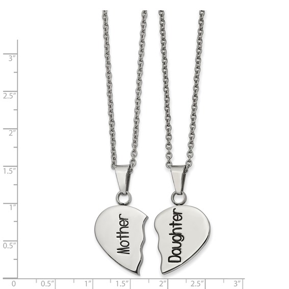 Chisel Stainless Steel Polished and Enamel Mother Daughter Heart Necklace Set