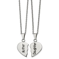 Chisel Stainless Steel Polished and Enamel Mother Daughter Heart Necklace Set view 1