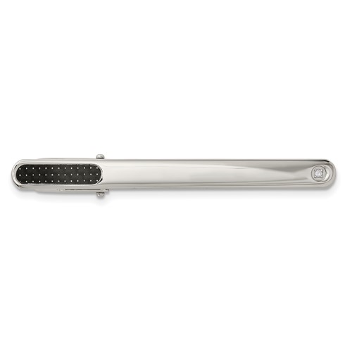 Chisel Stainless Steel Polished with Black Carbon Fiber .03 Carat Diamond Tie Bar