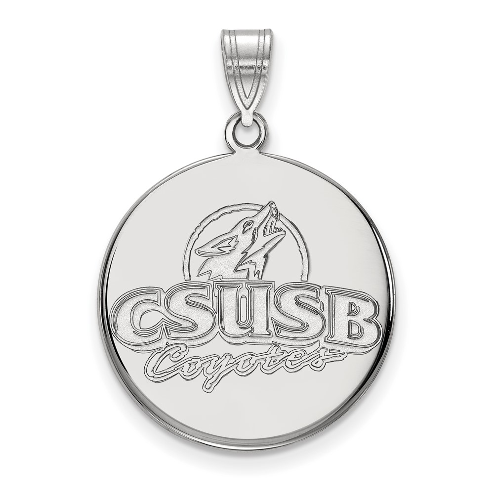 Sterling Silver Rhodium-plated LogoArt California State University San Bernardino Coyotes Large Disc Pendant