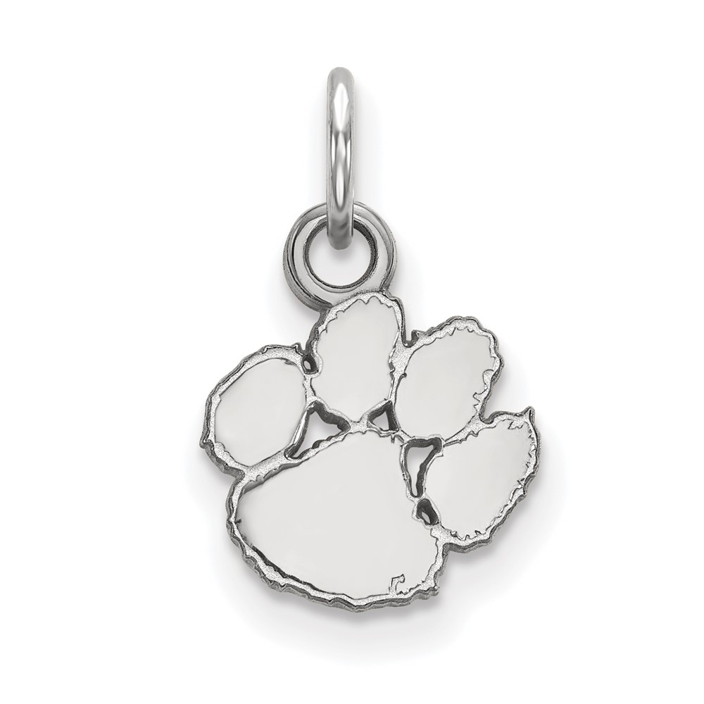 Sterling Silver Rhodium-plated LogoArt Clemson University Tiger Paw Extra Small Pendant