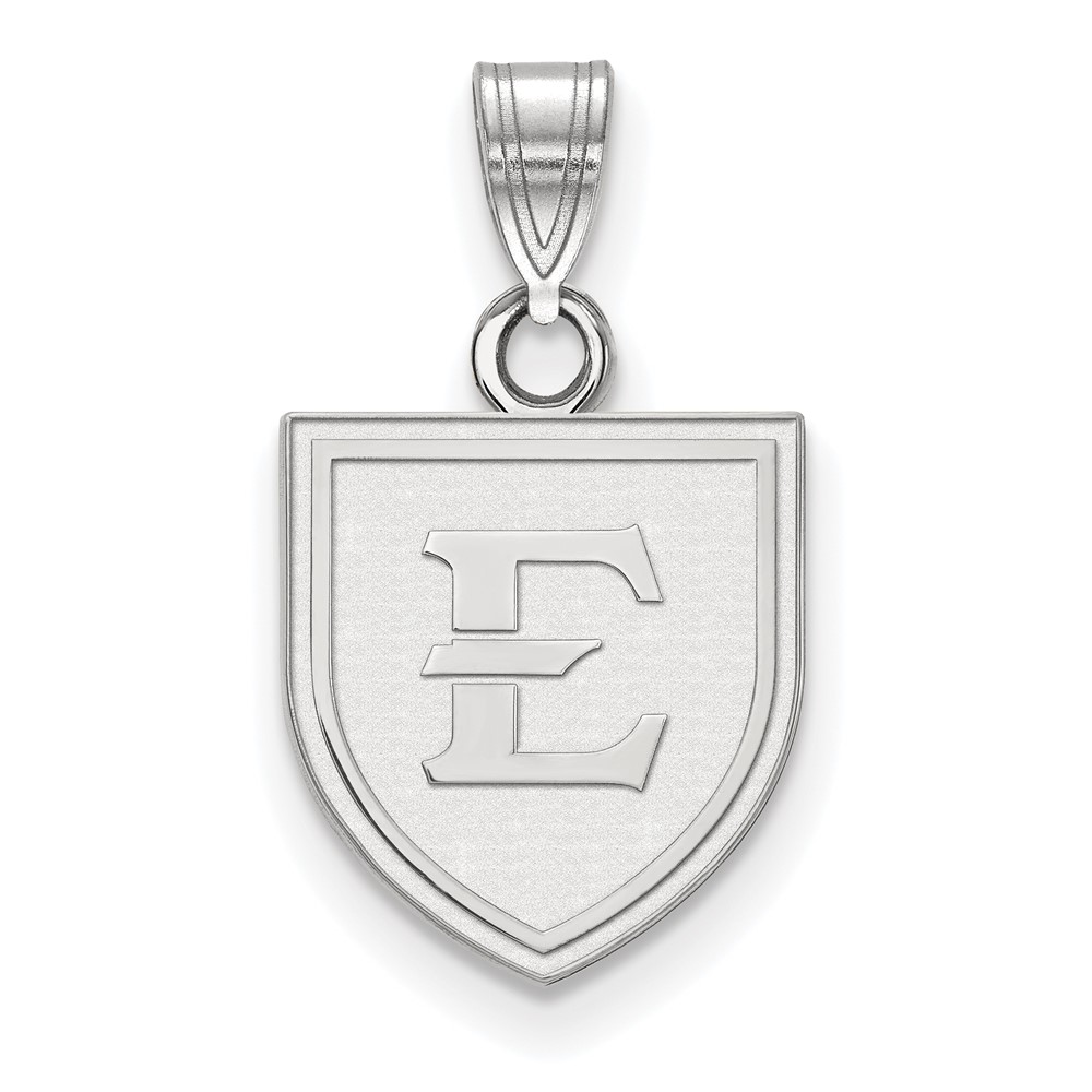 Sterling Silver Rhodium-plated LogoArt East Tennessee State University Letter E Shield Small Pendant