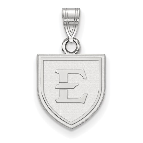 Sterling Silver Rhodium-plated LogoArt East Tennessee State University Letter E Shield Small Pendant