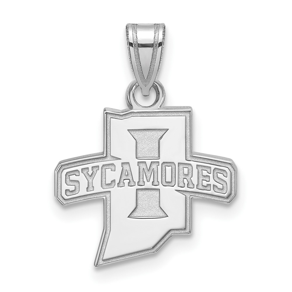 Sterling Silver Rhodium-plated LogoArt Indiana State University Sycamores Small Pendant