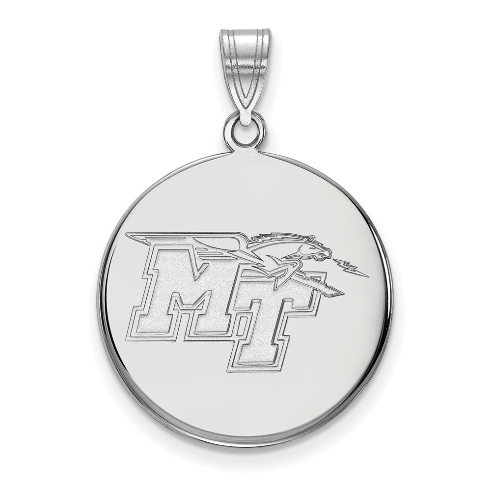 Sterling Silver Rhodium-plated LogoArt Middle Tennessee State University M-t Large Disc Pendant