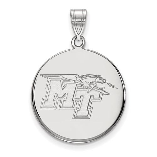 Sterling Silver Rhodium-plated LogoArt Middle Tennessee State University M-t Large Disc Pendant