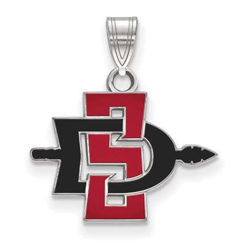 Sterling Silver Rhodium-plated LogoArt San Diego State University Small Enameled Pendant