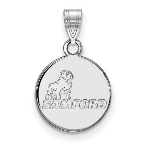 Sterling Silver Rhodium-plated LogoArt Samford University Small Disc Pendant