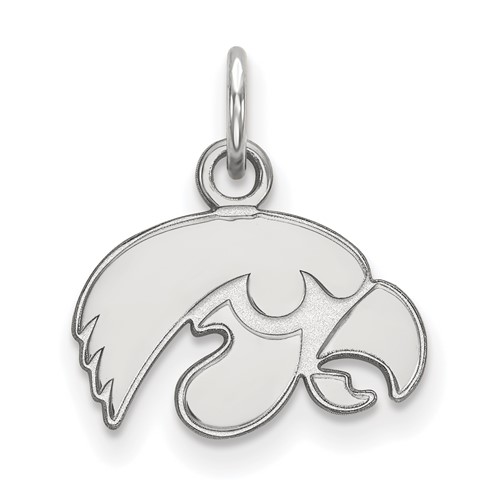 Sterling Silver Rhodium-plated LogoArt University of Iowa Hawk Extra Small Pendant