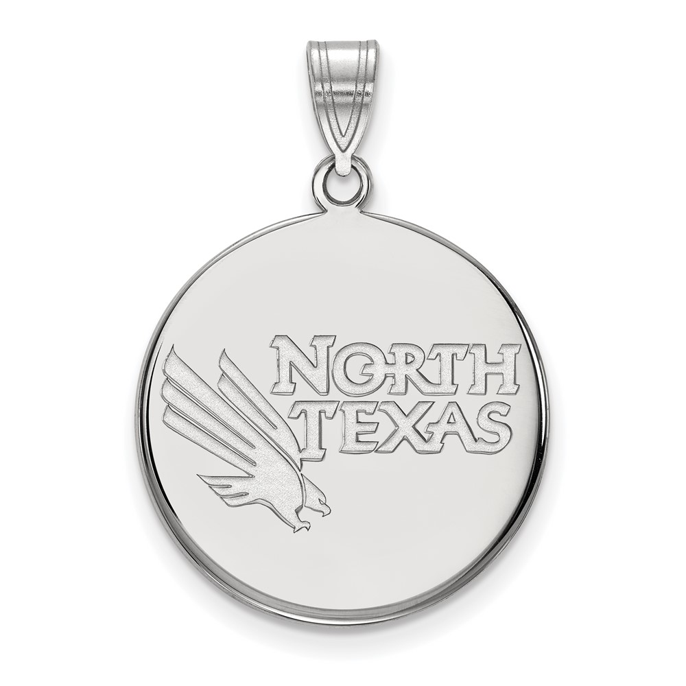 Sterling Silver Rhodium-plated LogoArt University of North Texas Large Disc Pendant