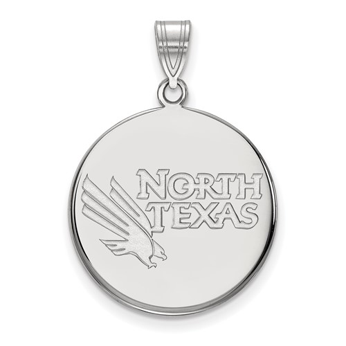 Sterling Silver Rhodium-plated LogoArt University of North Texas Large Disc Pendant