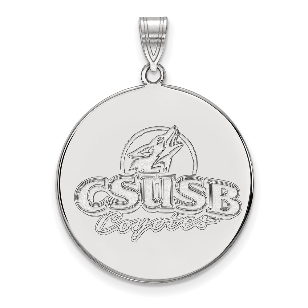 Sterling Silver Rhodium-plated LogoArt California State University San Bernardino Coyotes Extra Large Disc Pendant