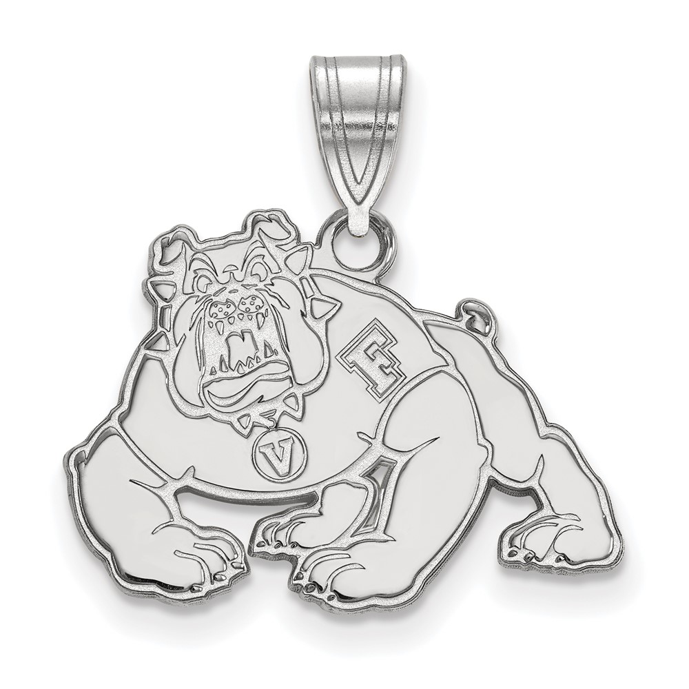 Sterling Silver Rhodium-plated LogoArt California State University Fresno Bulldog Medium Pendant