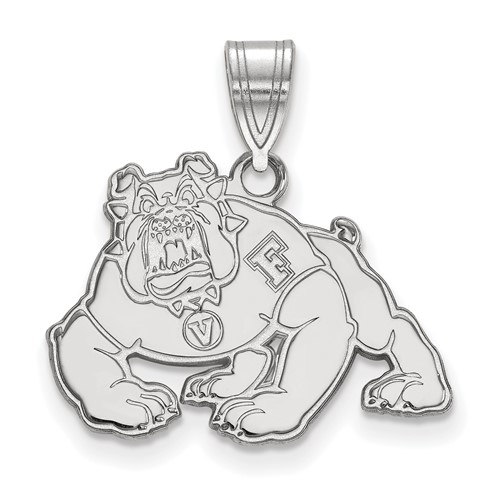 Sterling Silver Rhodium-plated LogoArt California State University Fresno Bulldog Medium Pendant