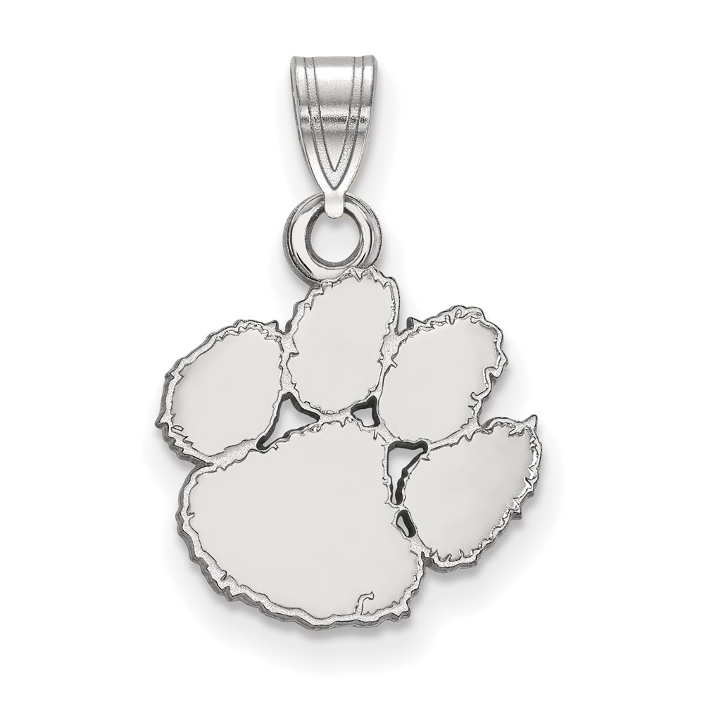 Sterling Silver Rhodium-plated LogoArt Clemson University Tiger Paw Small Pendant