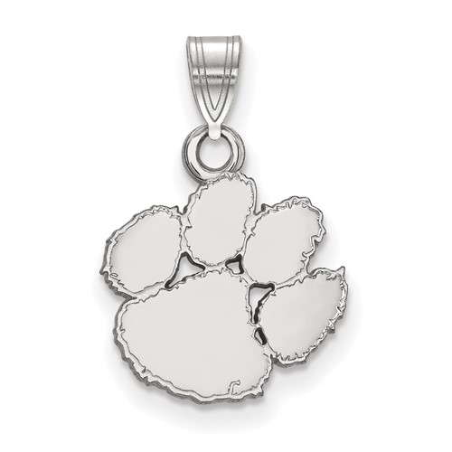 Sterling Silver Rhodium-plated LogoArt Clemson University Tiger Paw Small Pendant
